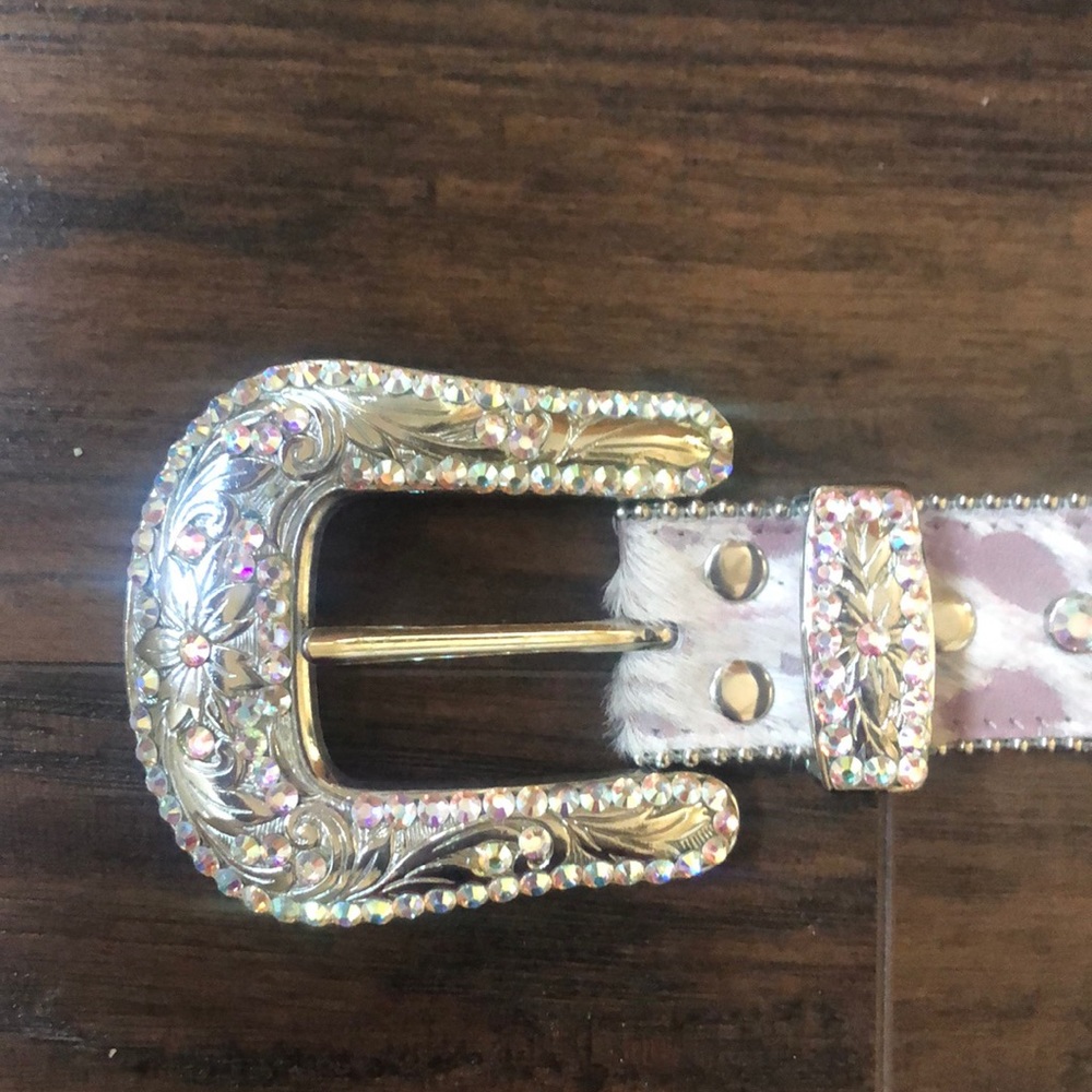 BB Simon pink cowhide studded belt